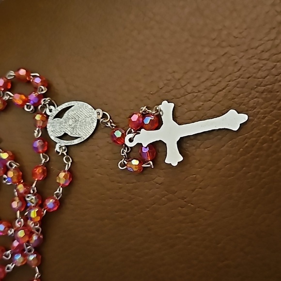3/$30 Sacred Heart of Jesus Red Faceted Acrylic Beaded Rosary - Picture 5 of 5